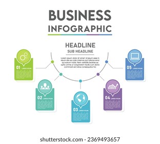 Circle chart infographic template with 5 options for presentations, advertising, layouts, annual reports. Business Infographic elements with 5 steps Vector illustration.