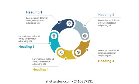 Circle chart infographic template with 5 options for presentations, advertising, layouts, annual reports. Vector illustration.