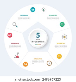 Circle chart infographic template with 5 options for presentations