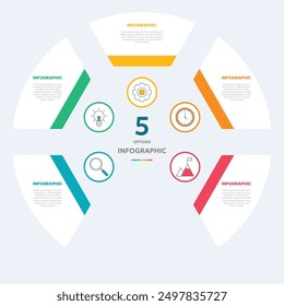 Circle chart infographic template with 5 options for presentations