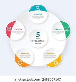 Circle chart infographic template with 5 options for presentations