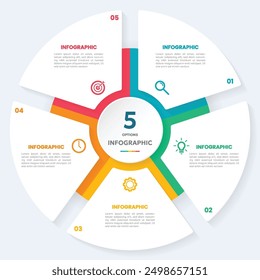 Plantilla de infografía de gráfico circular con 5 opciones para presentaciones