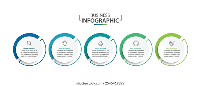 Circle chart infographic template with 5 options for presentations