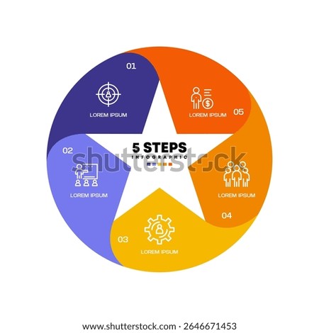 Circle chart infographic template with 5 options for presentations business. shape circle star infographic. Vector illustration Eps