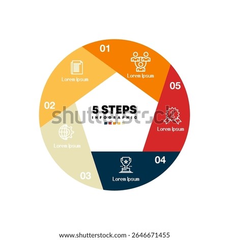 Circle chart infographic template with 5 options for presentations business. Venn diagram  infographic. Vector illustration Eps