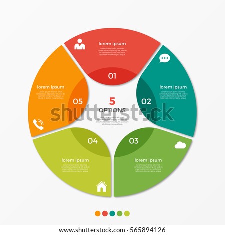 Circle chart infographic template with 5 options  for presentations, advertising, layouts, annual reports. 商業照片 © 