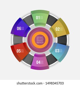 Circle chart infographic template with 6 options for your design. Vector illustration.