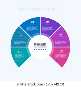 Circle chart infographic template with 6 options for presentations, advertising, layouts, annual reports. Business data visualization. Process chart. Abstract elements of graph, diagram with steps