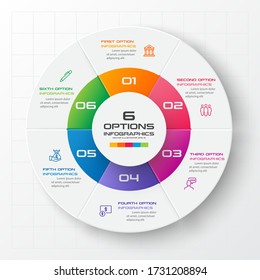 Circle chart infographic template with 6 options,Vector illustration.