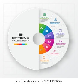 Circle chart infographic template with 6 options,Vector illustration.