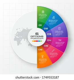 Plantilla de gráfico circular con 6 opciones,Ilustración vectorial.
