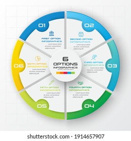 Circle chart infographic template with 6 options,Vector illustration.