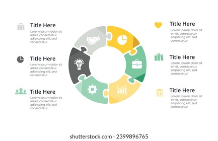 Circle chart infographic template with 6 options for presentations, advertising, layouts, annual reports. Vector illustration.