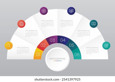 Circle chart infographic template with 6 options for presentations