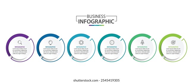 Circle chart infographic template with 6 options for presentations