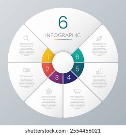 Circle chart infographic template with 6 options for presentations.