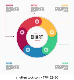 Circle chart infographic template with 6 parts, processes, steps for presentations, advertising, layouts, annual reports. Vector illustration.