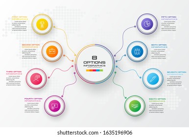 Circle chart infographic template with 8 options,Vector illustration.