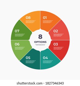 Circle chart infographic template with 8 options.