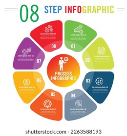 Circle chart infographic template with 8 options for presentations, advertising, layouts, annual reports
