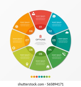 Circle Chart Infographic Template With 8 Options  For Presentations, Advertising, Layouts, Annual Reports.