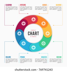 Circle chart infographic template with 8 parts, processes, steps for presentations, advertising, layouts, annual reports. Vector illustration.