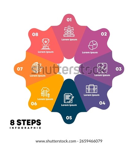 Circle chart infographic template with 8 options for presentations. Vector illustration Eps	
