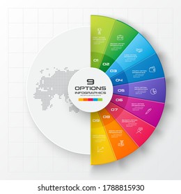 Circle chart infographic template with 9 options,Vector illustration.
