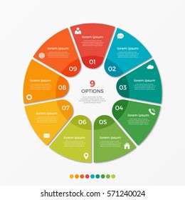 Circle chart infographic template with 9 options  for presentations, advertising, layouts, annual reports