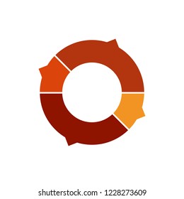 circle chart infographic template with arrows and with 4 options or steps for presentations, advertising, layouts, annual reports. Vector illustration isolated on white background.
