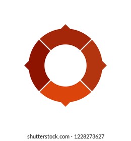 circle chart infographic template with arrows and with 4 options or steps for presentations, advertising, layouts, annual reports. Vector illustration isolated on white background.