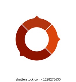 circle chart infographic template with arrows and with 3 options or steps for presentations, advertising, layouts, annual reports. Vector illustration isolated on white background.