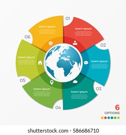 Plantilla de gráfico circular con 6 opciones para presentaciones, publicidad, diseños, informes anuales, diseño web.