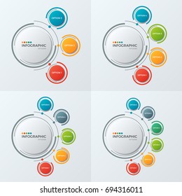Circle chart infographic templates with 3-6 options for presentations, advertising, layouts, annual reports