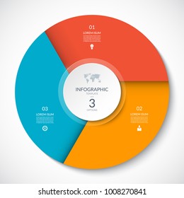 Circle chart for infographics. Vector diagram with 3 options. Can be used for graph, presentation, report, step options, web design.