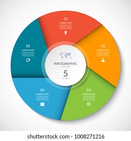 Circle Chart For Infographics. Vector Diagram With 5 Options. Can Be Used For Graph, Presentation, Report, Step Options, Web Design.