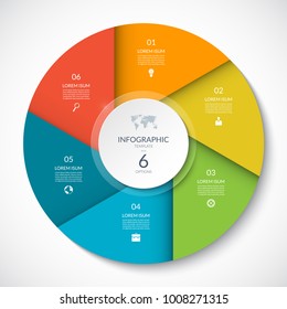 Circle Chart For Infographics. Vector Diagram With 6 Options. Can Be Used For Graph, Presentation, Report, Step Options, Web Design.