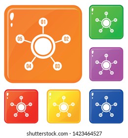 Circle chart with numbers icons set collection vector 6 color isolated on white background