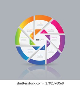 color de papel de gráfico circular de origami en plantilla info-gráfica vectorial para la gráfica de presentación de diagrama y el concepto de negocio con 8 opciones de elemento