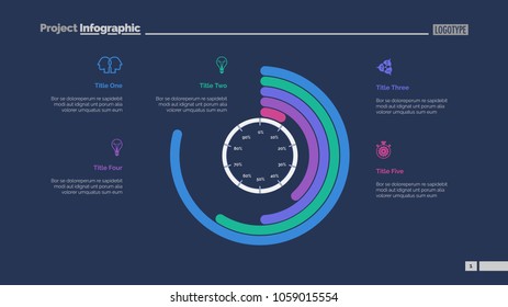 Circle chart with percentage slide template. Business data. Graph, diagram, design. Creative concept for infographic, report. Can be used for topics like project implementation, process chart,