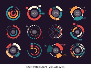 Circle chart. Round infographic diagrams for business presentations pie graph recent vector templates set