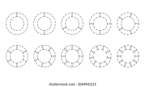 Circle chart section segments set vector diagram segments pie template. Circle segments set. Various number of sectors divide the circle on equal parts. From 1 to 10. Pie chart set. Diagram collection