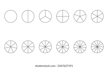 Circle chart section segments set vector diagram segments pie template. Circle segments set. Various number of sectors divide the circle on equal parts. Pie chart set. Diagram collection