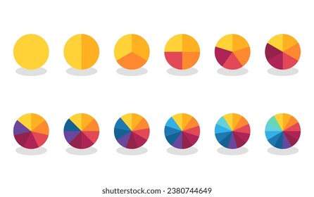 Circle chart section segments set vector diagram segments pie template. Circle segments set. Various number of sectors divide the circle on equal parts. Pie chart set. Diagram collection