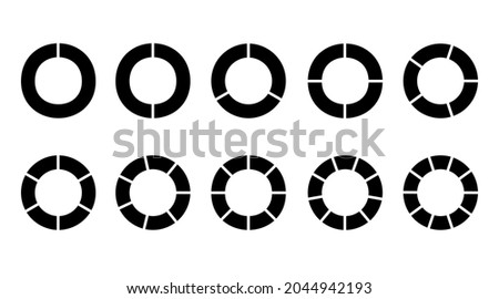 Circle chart section segments set vector diagram segments pie template. Circle segments set. Various number of sectors divide the circle on equal parts. From 1 to 10. Pie chart set. Diagram collection