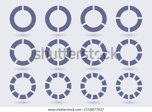Circle chart section segments set vector\
diagram segments pie template. Circle segments set. Various number\
of sectors divide the circle on equal parts. From 1 to 12. Pie\
chart set. Diagram\
collection