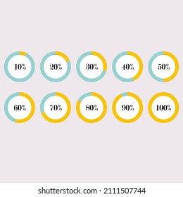 Circle chart showing percentages inside a circle for presentations, articles, reports, plans. Vector illustration