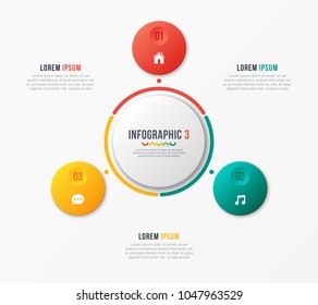 Circle chart template with 3 options. Vector design for infographics, presentations, reports, layouts, projects, visualization. Global swatches.