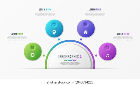 Circle chart template with 4 options. Vector design for infographics, presentations, reports, layouts, projects, visualization. Global swatches.