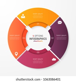 Circle chart template with 4 options. Vector design for infographics, presentations, reports, layouts, projects, visualization. Global swatches.